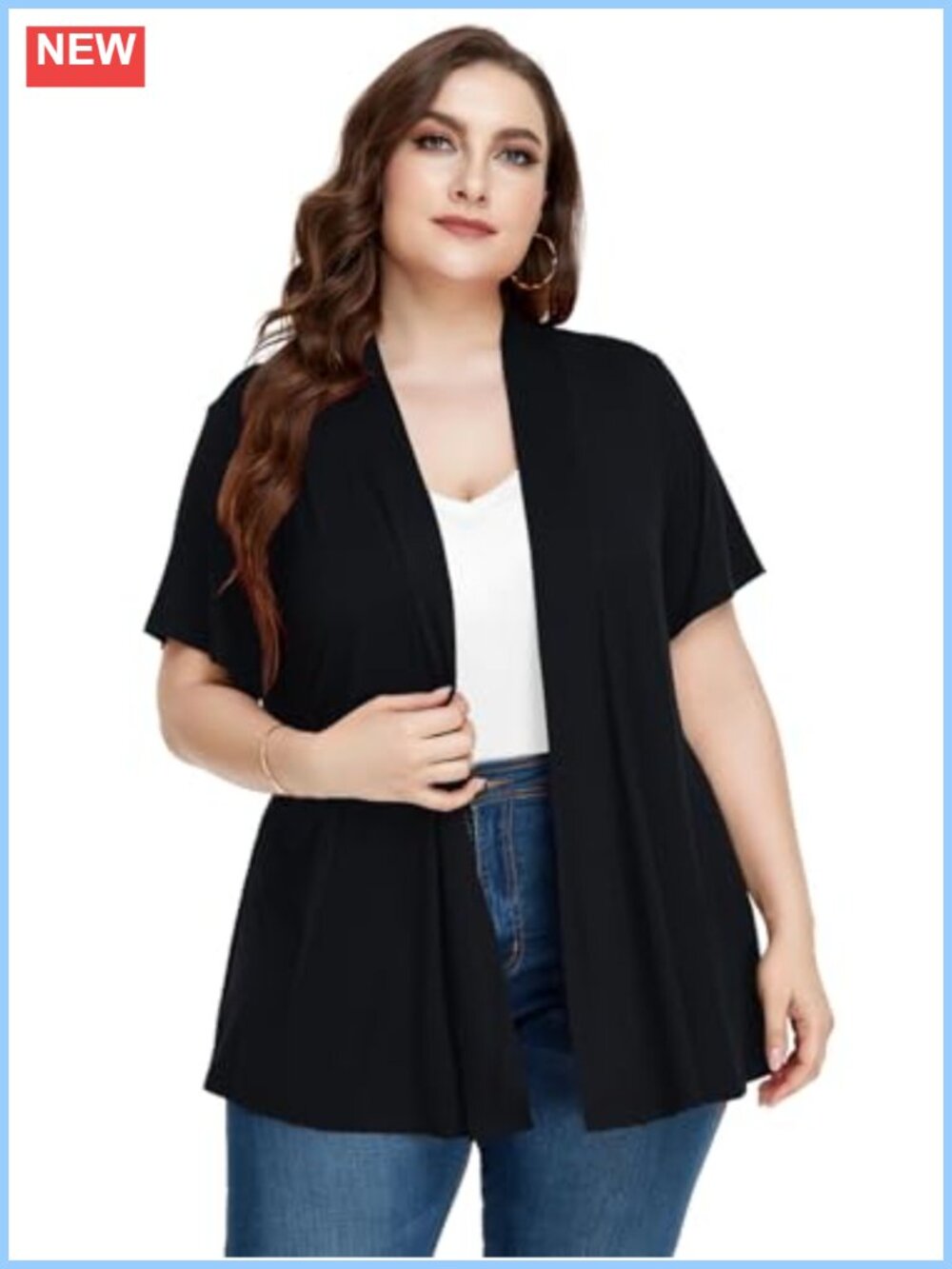 Plus Size Lightweight Short Sleeve Open Front Cardigan Summer Coverup